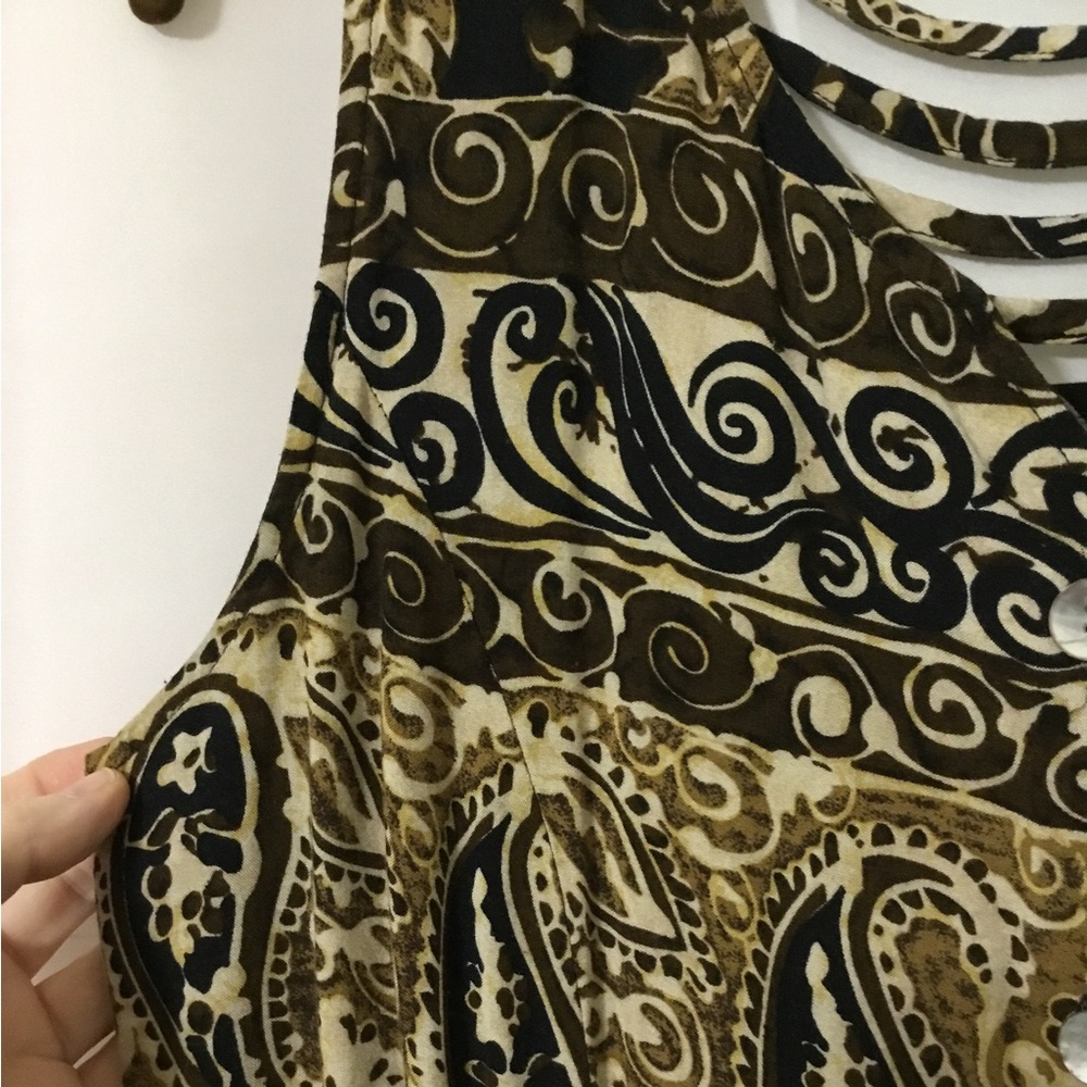 R&K Originals Maxi Dress Button Front Sleeveless Black/Brown Print Size 12 - Picture 3 of 6